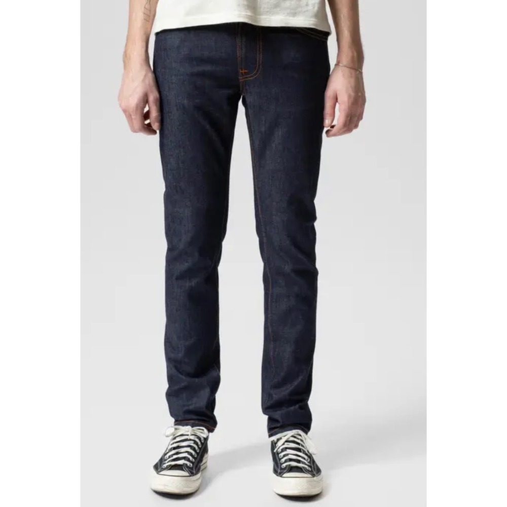 Nudie Jeans Co Lean Dean Dry Deep Dark Slim Tapered Jeans Mens 31x34 Raw Hem